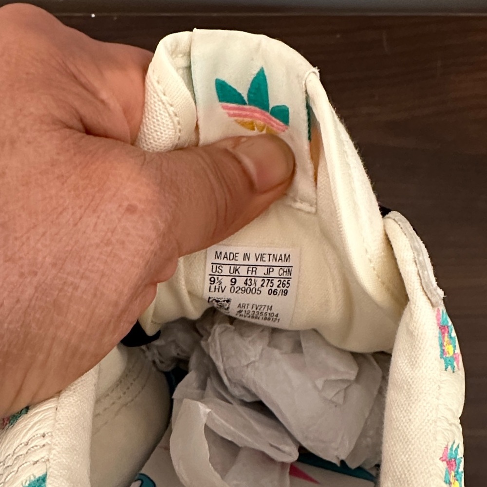 adidas Continental Vulc Sneaker - Cream with Teal and Multicolor Embroidery - Picture 4 of 9